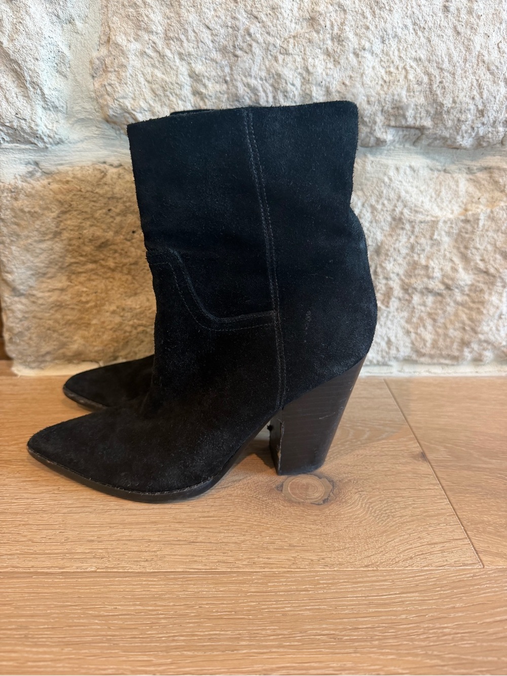 Marc Fisher Black Suede Pointed Toe Block Heel Boots size 7